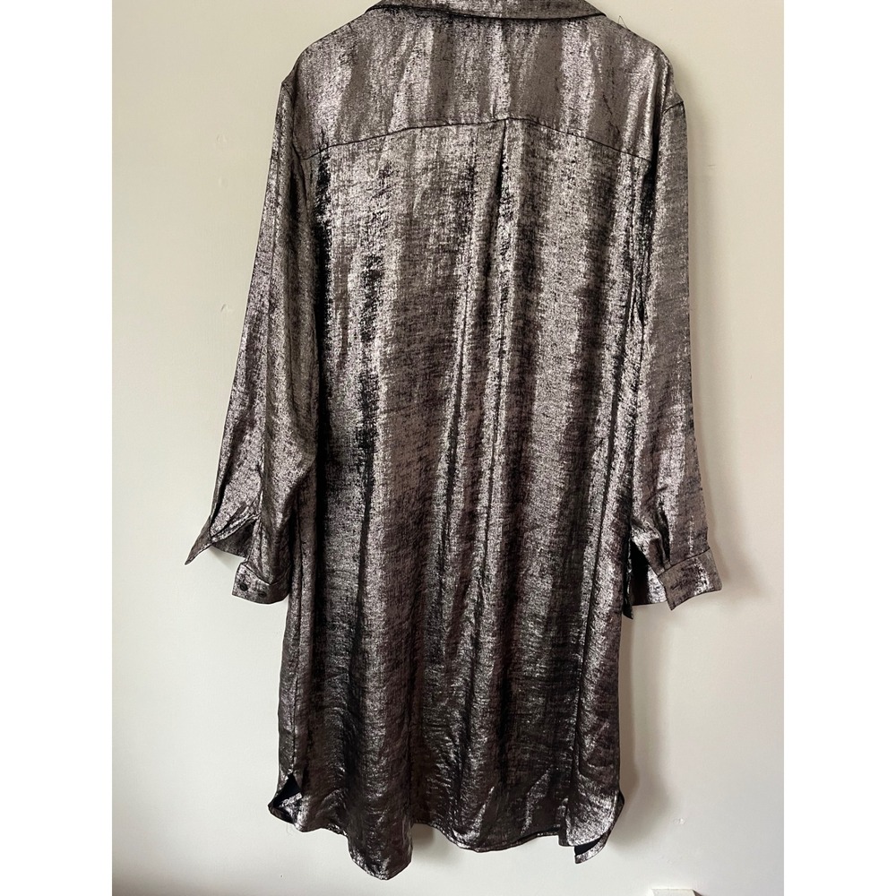 Ava & Viv Metallic Silver Button Front Shirt Dress Long Sleeve Party Midi 2X - Picture 6 of 7